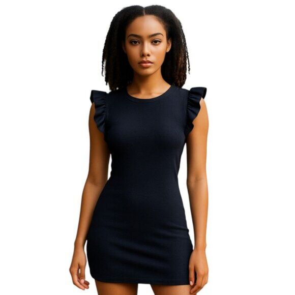 NEW Zara Mini Dress Flutter Cotton Cap Sleeve Stretch Cocktail Black Size Small - Picture 1 of 16